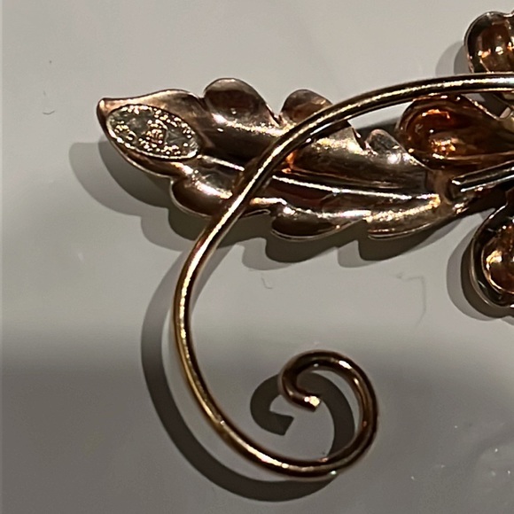 Vintage sterling brooch w/ rose, green & yellow gold plate - signed Walter Lampl - Picture 7 of 8